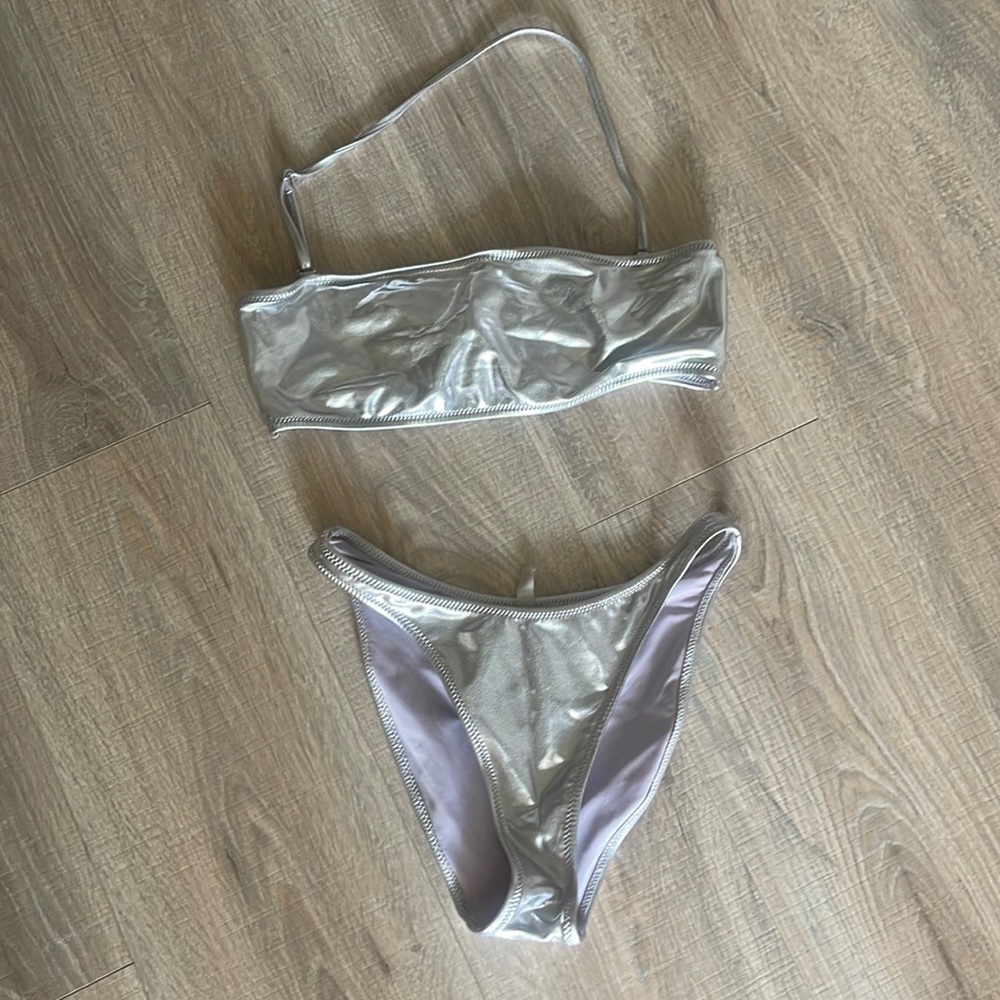 Skims silver metallic bikini set - SMALL bottoms and MEDIUM bandeau top